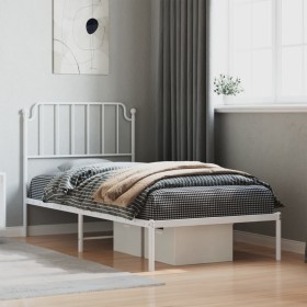 Estructura de cama de metal con cabecero blanco 90x190 cm de , Camas y somieres - Ref: Foro24-373928, Precio: 61,99 €, Descue...