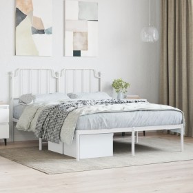 Estructura de cama con cabecero metal blanca 140x200 cm de , Camas y somieres - Ref: Foro24-373937, Precio: 94,99 €, Descuent...