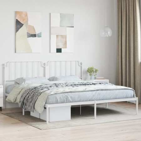 Estructura de cama de metal con cabecero blanco 193x203 cm de , Camas y somieres - Ref: Foro24-373942, Precio: 104,99 €, Desc...