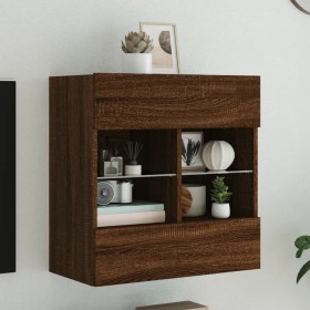 Wall-mounted TV stand with LED lights in brown oak, 58.5x30x60.5 cm by , TV Furniture - Ref: Foro24-837098, Price: 57,99 €, D...