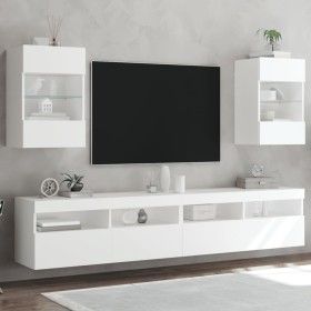 Muebles de TV de pared con luces LED 2 uds blanco 40x30x60,5 cm de , Muebles TV - Ref: Foro24-837079, Precio: 87,99 €, Descue...