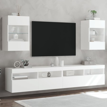 Muebles de TV de pared con luces LED 2 uds blanco 40x30x60,5 cm de , Muebles TV - Ref: Foro24-837079, Precio: 87,79 €, Descue...