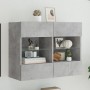 Wall-mounted TV stand with LED lights in concrete gray, 78.5x30x60.5 cm. by , TV Furniture - Ref: Foro24-837102, Price: 67,99...