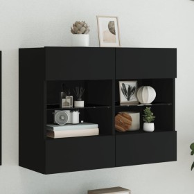 Wall-mounted TV stand with LED lights black 78.5x30x60.5 cm by , TV Furniture - Ref: Foro24-837100, Price: 68,33 €, Discount: %