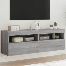 Wall-mounted TV furniture with LED lights 2 units Sonoma gray 60x30x40 cm by , TV Furniture - Ref: Foro24-837194, Price: 96,6...