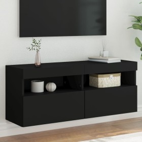 Wall-mounted TV stand with LED lights black 100x30x40 cm by , TV Furniture - Ref: Foro24-837212, Price: 60,25 €, Discount: %