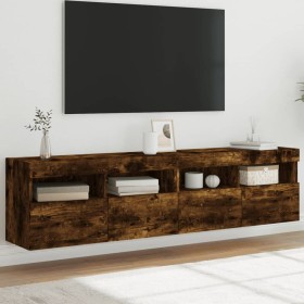 Wall-mounted TV furniture with LED lights, 2 units, smoked oak, 80x30x40 cm. by , TV Furniture - Ref: Foro24-837206, Price: 9...