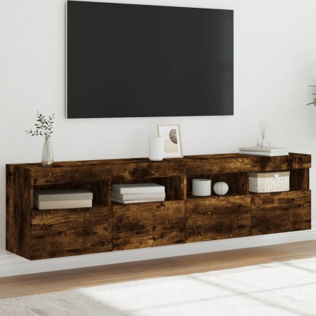 Muebles TV de pared luces LED 2 uds roble ahumado 80x30x40 cm de , Muebles TV - Ref: Foro24-837206, Precio: 99,18 €, Descuent...