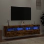 Wall-mounted TV furniture with LED lights, 2 units, smoked oak, 80x30x40 cm. by , TV Furniture - Ref: Foro24-837206, Price: 9...