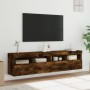 Wall-mounted TV furniture with LED lights, 2 units, smoked oak, 80x30x40 cm. by , TV Furniture - Ref: Foro24-837206, Price: 9...