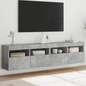 Wall-mounted TV furniture with LED lights, 2 units, concrete gray, 80x30x40 cm. by , TV Furniture - Ref: Foro24-837204, Price...