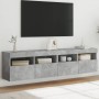 Wall-mounted TV furniture with LED lights, 2 units, concrete gray, 80x30x40 cm. by , TV Furniture - Ref: Foro24-837204, Price...