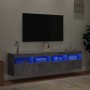 Wall-mounted TV furniture with LED lights, 2 units, concrete gray, 80x30x40 cm. by , TV Furniture - Ref: Foro24-837204, Price...