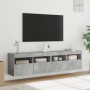 Wall-mounted TV furniture with LED lights, 2 units, concrete gray, 80x30x40 cm. by , TV Furniture - Ref: Foro24-837204, Price...