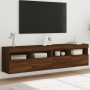 Wall-mounted TV furniture with LED lights, 2 units, brown oak, 80x30x40 cm. by , TV Furniture - Ref: Foro24-837210, Price: 10...