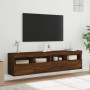 Wall-mounted TV furniture with LED lights, 2 units, brown oak, 80x30x40 cm. by , TV Furniture - Ref: Foro24-837210, Price: 10...