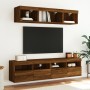 Wall-mounted TV furniture with LED lights, 2 units, brown oak, 80x30x40 cm. by , TV Furniture - Ref: Foro24-837210, Price: 10...