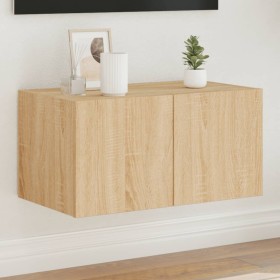 Wall-mounted TV unit with LED lights Sonoma oak 60x35x31 cm by , TV Furniture - Ref: Foro24-837271, Price: 45,97 €, Discount: %