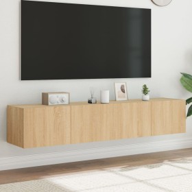 Wall-mounted TV furniture with LED lights 2 units Sonoma oak 80x35x31 cm by , TV Furniture - Ref: Foro24-837286, Price: 106,1...