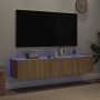 Muebles de TV de pared luces LED 2 uds roble Sonoma 80x35x31 cm de , Muebles TV - Ref: Foro24-837286, Precio: 107,58 €, Descu...