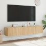 Muebles de TV de pared luces LED 2 uds roble Sonoma 80x35x31 cm de , Muebles TV - Ref: Foro24-837286, Precio: 107,58 €, Descu...