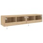 Muebles de TV de pared luces LED 2 uds roble Sonoma 80x35x31 cm de , Muebles TV - Ref: Foro24-837286, Precio: 107,58 €, Descu...