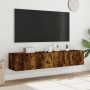 TV wall furniture LED lights 2 pcs smoked oak 80x35x31 cm by , TV Furniture - Ref: Foro24-837290, Price: 106,40 €, Discount: %