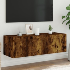 Mueble de TV de pared con luces LED roble ahumado 100x35x31 cm de , Muebles TV - Ref: Foro24-837299, Precio: 56,87 €, Descuen...