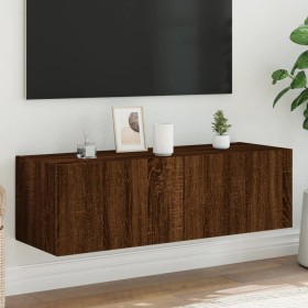 Wall-mounted TV stand with LED lights in brown oak, 100x35x31 cm. by , TV Furniture - Ref: Foro24-837301, Price: 59,75 €, Dis...