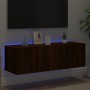 Wall-mounted TV stand with LED lights in brown oak, 100x35x31 cm. by , TV Furniture - Ref: Foro24-837301, Price: 59,21 €, Dis...