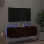 Wall-mounted TV stand with LED lights in brown oak, 100x35x31 cm. by , TV Furniture - Ref: Foro24-837301, Price: 59,21 €, Dis...