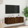 Wall-mounted TV stand with LED lights in brown oak, 100x35x31 cm. by , TV Furniture - Ref: Foro24-837301, Price: 59,21 €, Dis...