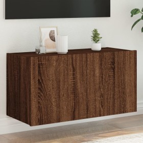 Wall-mounted TV stand with LED lights in brown oak color, measuring 80x35x41 cm. by , TV Furniture - Ref: Foro24-837322, Pric...