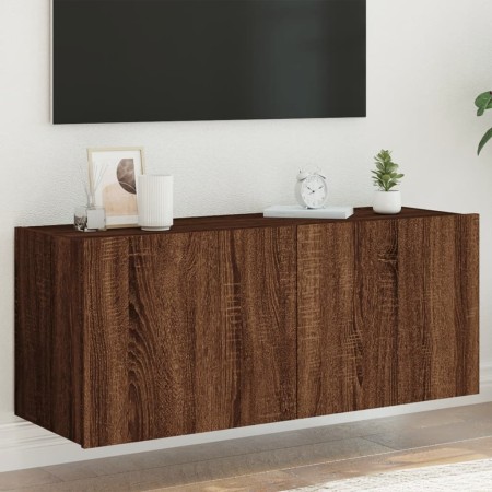 Wall-mounted TV stand with LED lights in brown oak color, 100x35x41 cm. by , TV Furniture - Ref: Foro24-837329, Price: 66,99 ...