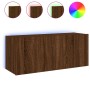 Wall-mounted TV stand with LED lights in brown oak color, 100x35x41 cm. by , TV Furniture - Ref: Foro24-837329, Price: 66,99 ...