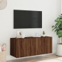 Wall-mounted TV stand with LED lights in brown oak color, 100x35x41 cm. by , TV Furniture - Ref: Foro24-837329, Price: 66,99 ...