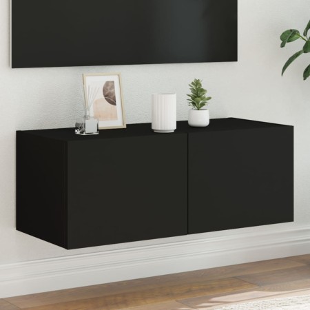 Wall-mounted TV cabinet with LED lights black 80x35x31 cm by , TV Furniture - Ref: Foro24-837283, Price: 58,94 €, Discount: %