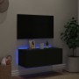 Wall-mounted TV cabinet with LED lights black 80x35x31 cm by , TV Furniture - Ref: Foro24-837283, Price: 58,94 €, Discount: %