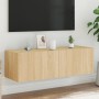 Wall-mounted TV cabinet with LED lights Sonoma oak 100x35x31 cm by , TV Furniture - Ref: Foro24-837297, Price: 59,94 €, Disco...