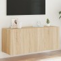 Wall-mounted TV cabinet with LED lights Sonoma oak 100x35x41 cm by , TV Furniture - Ref: Foro24-837325, Price: 65,00 €, Disco...