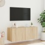 Wall-mounted TV cabinet with LED lights Sonoma oak 100x35x41 cm by , TV Furniture - Ref: Foro24-837325, Price: 65,00 €, Disco...