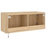 Wall-mounted TV cabinet with LED lights Sonoma oak 100x35x41 cm by , TV Furniture - Ref: Foro24-837325, Price: 65,00 €, Disco...