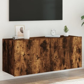 Wall-mounted TV cabinet with LED lights smoked oak 100x35x41 cm by , TV Furniture - Ref: Foro24-837327, Price: 65,99 €, Disco...