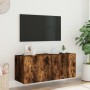 Wandmontierter TV-Schrank mit LED-Leuchten, geräucherte Eiche, 100 x 35 x 41 cm von , TV-Möbel - Ref: Foro24-837327, Preis: 6...