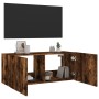 Wall-mounted TV cabinet with LED lights smoked oak 100x35x41 cm by , TV Furniture - Ref: Foro24-837327, Price: 64,34 €, Disco...