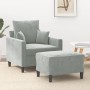 Light gray velvet armchair with stool 60 cm by , Sofas - Ref: Foro24-3201097, Price: 217,49 €, Discount: %