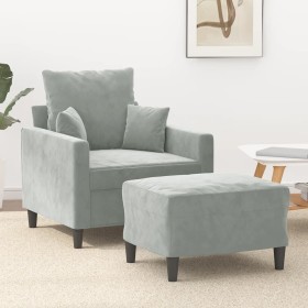 Light gray velvet armchair with stool 60 cm by , Sofas - Ref: Foro24-3201097, Price: 217,49 €, Discount: %