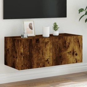 Wall-mounted TV cabinet with LED lights smoked oak 80x35x31 cm by , TV Furniture - Ref: Foro24-837289, Price: 58,96 €, Discou...