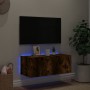 Wall-mounted TV cabinet with LED lights smoked oak 80x35x31 cm by , TV Furniture - Ref: Foro24-837289, Price: 59,99 €, Discou...