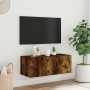 Wall-mounted TV cabinet with LED lights smoked oak 80x35x31 cm by , TV Furniture - Ref: Foro24-837289, Price: 59,99 €, Discou...